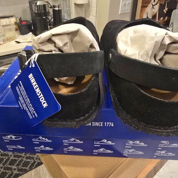 Birkenstock Lutry Premium Suede Suede Leather - Black MENS 10 US EU 43 CLOG NEW - Picture 7 of 10